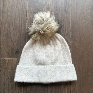 Grey Beanie with Faux Fur Pom